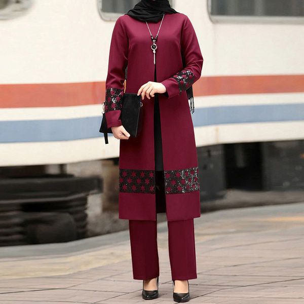 

ramadan eid mubarak kaftan dubai abaya turkey hijab muslim dress sets islam clothing for women ensembles musulman robe femme ete, Red