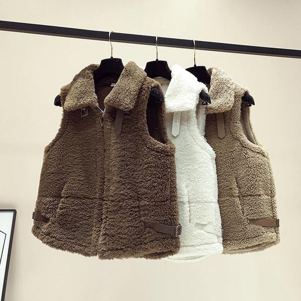 

women's vests lucyever cashmere women vest winter thick sleeveless short jacket casual cotton padded female pockets zipper coat 2021, Black;white