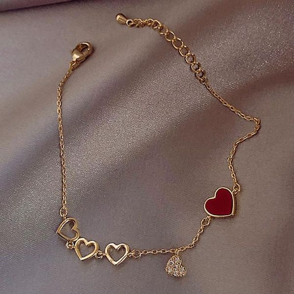 

red heart bracelets & bangles for women girls gold color metal statement jewelry wholesale charm, Golden;silver