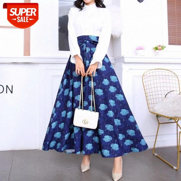 

elegant ankle length summer skirts womens floral high waist multi color vintage casual long boho for ladies #f18t, Black