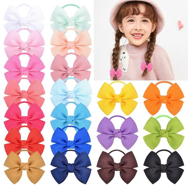 

cute grosgrain ribbon bowknots elastic hair bands for girls princess hair ropes ties headwear kids hair accessories, Slivery;white