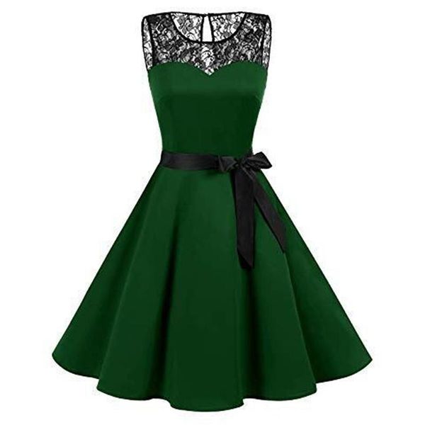 

casual dresses summer women sleeveless dress simple lace patchwork elegant vintage party office ladies, Black;gray