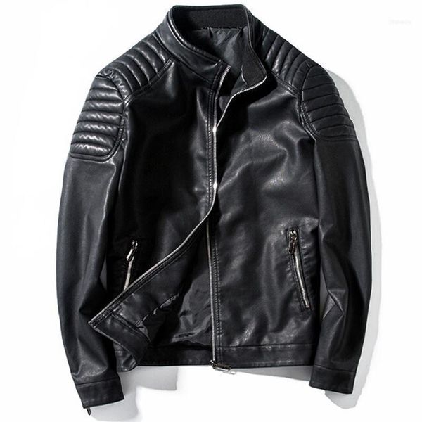 

men leather jacket jaqueta de couro masculino motorcycle jackets male casual streetwear spring autumn coat fashion bomber jacket11, Black