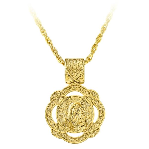 

pendant necklaces virgin mary necklace 60cm long gold plating twist charm chain rose flower catholicism jewelry gift for men women, Silver