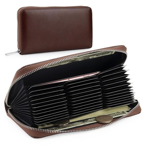 

wallets 2021 anti-theft brush leather organ card long passport bag rfid multi-card men and women large capacity business, Red;black