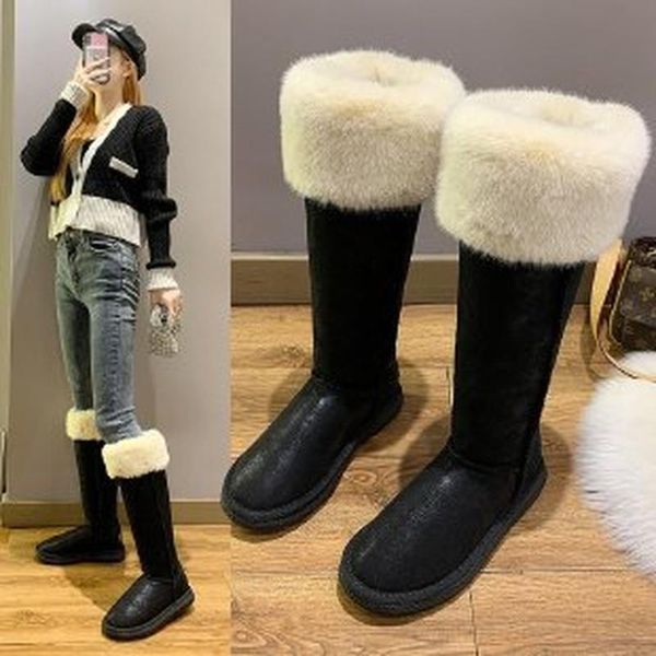 

boots classic waterproof snow boots, fashionable long-tube women's knee-length plush warm winter shoes, Black