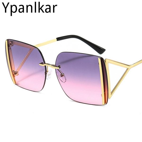 

sunglasses square black women oversized rimless metal gradient woman fashion purple glasses eyewear uv400, White;black