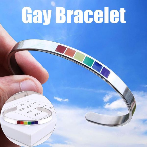 

charm bracelets beautiful love c-shaped opening bracelet with rainbow gay accessories adjustable ladies heart multicolor charms, Golden;silver