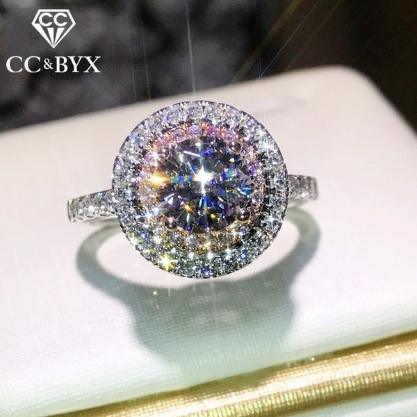 

wedding rings vintage s925 silver for women elegant ring pink round stone bridal engagement jewelry anillos accessories 593, Slivery;golden
