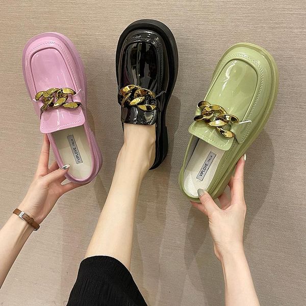 

slippers shoes med loafers cover toe woman's rivet female mule slides 2021 mules fabric patent leather pu rubber metal decoratio, Black