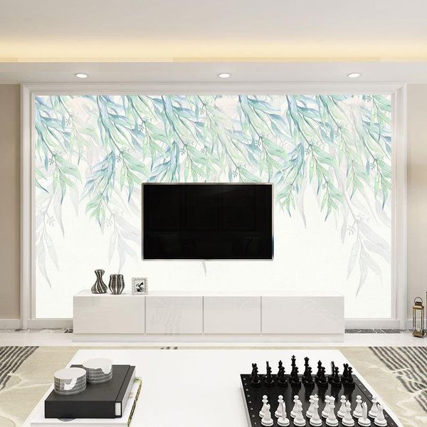 

wallpapers simple hand-painted elegant willow modern chinese style living room tv background wall custom mural non-woven covering