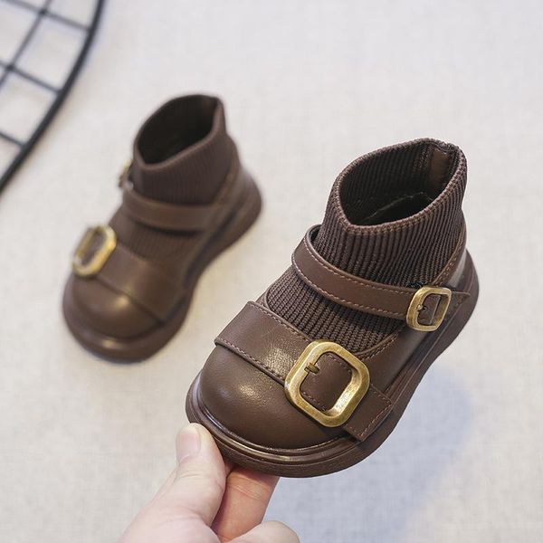 

boots baby girls 2021 autumn winter kids soft bottom outdoor infant toddler shoes children casual knitted, Black;grey