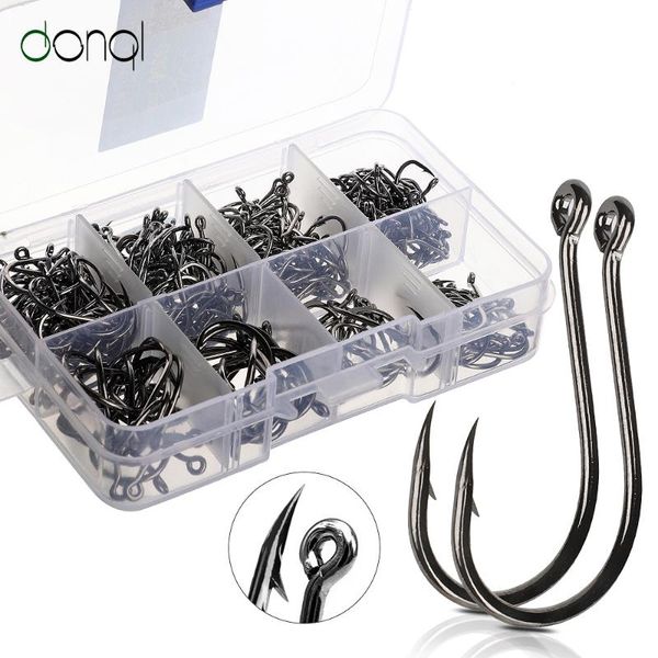 

fishing hooks donql 300pcs/box mixed size barbed circle fishhook carbon steel jig carp accessories tackle