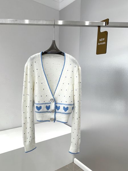 

gentle wind white blue contrast diamond love short cardigan