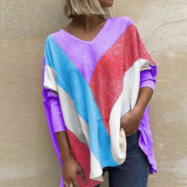 

knits casual fashion raiow patchwork blouse shirts women elegant v-neck bat sleeve pullovers female loose streetwear blusa k9q6 sgqf, White