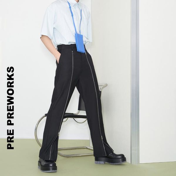 

men clothing fashion double zipper suit wide leg pants plus size singer costumes 27-46 men's, Black