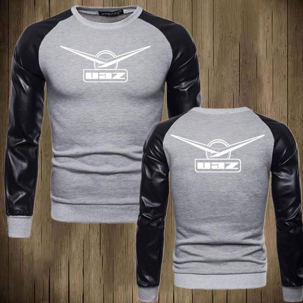 

men's hoodies & sweatshirts uaz brand 2021 men fashion classic style spring autumn round neck put together man delicate leather sleeve, Black