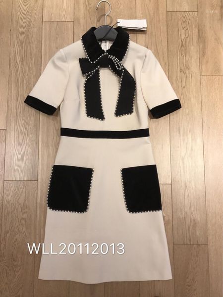 

casual dresses short dress black bowknot pearl diamond collar, Black;gray