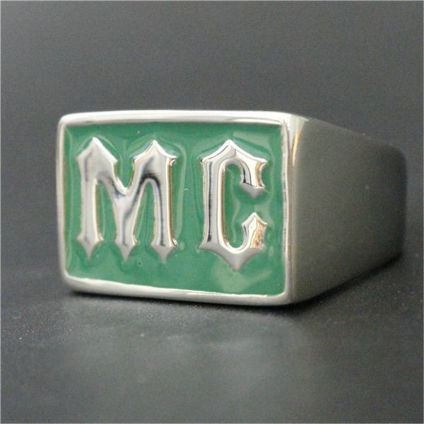 

3pcs/lot new arrival personal design green mc biker ring 316l stainless steel fashion jewelry band party motorbiker mc ring, Silver