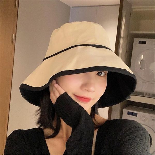 

wide brim hats japan fashionable women's bucket hat ins star style solid color summer visor female outdoor beach travel girl casual fis, Blue;gray