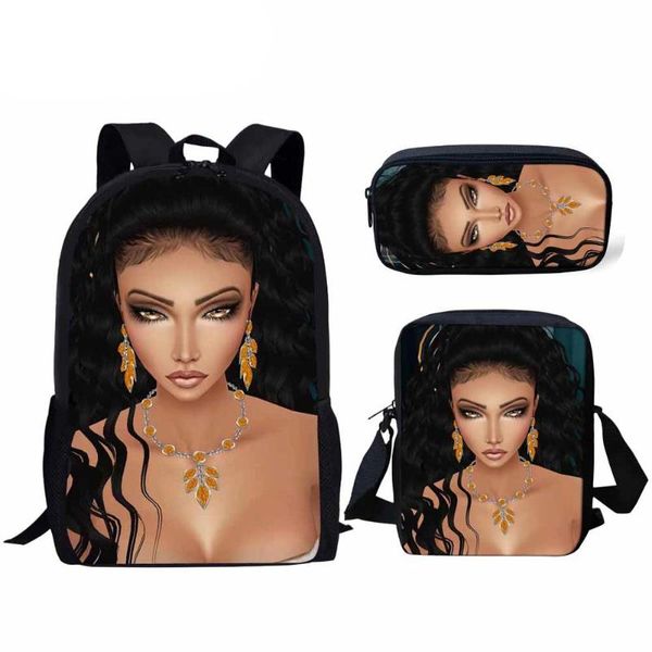

school bags cusotm print afro girl black art african printing for kids primary bag children 3pcs/set schoolbag students