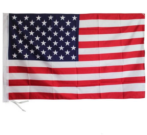 100 Stück 100 % Polyester USA US-Flagge 90 cm x 150 cm Amerikanische Flagge FT Vereinigte Staaten Sterne Streifen Seien Sie stolz Zeigen Sie Ihren Patriotismus 3 * 5 Fuß SN266