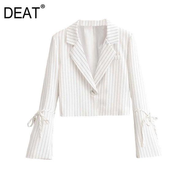 

[deat] women long sleeve stripe single-breasted v-neck temperament blazer coat autumn spring fashion 13c311 210527, White;black