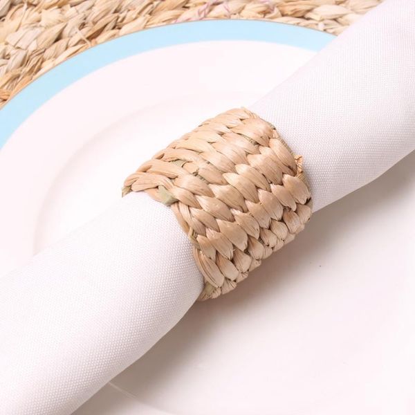 

napkin rings 12pcs hand-woven towel ring natural bamboo straw buckle el table wedding party decoration kitchen tools
