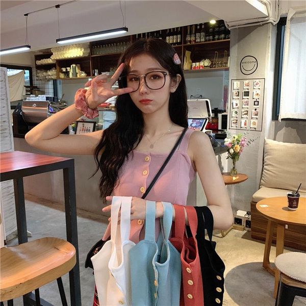 

women's tanks & camis knitted cropped pink female ribbed white tees cute highstreet black casual y2k tshirts yellow ropa para mujer