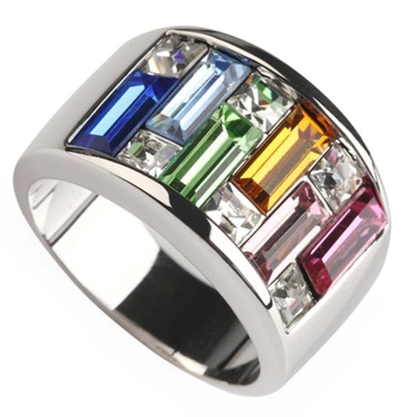 

fleure esme vintage women wedding rings dropshipping blue pink green red orange cubic zirconia rhodium plated r405 size 6 - 13, Golden;silver