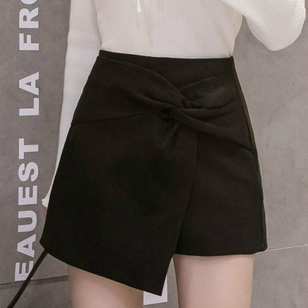

irregular skirt shorts women spring summer streetwear bow twist high waist woman fashion wide leg casual y97 skirts, Black