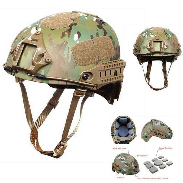 Casco da combattimento tattico AF regolabile ABS AirFrame con guide laterali / casco da esterno con montaggio NVG per caccia airsoft paintball W220311