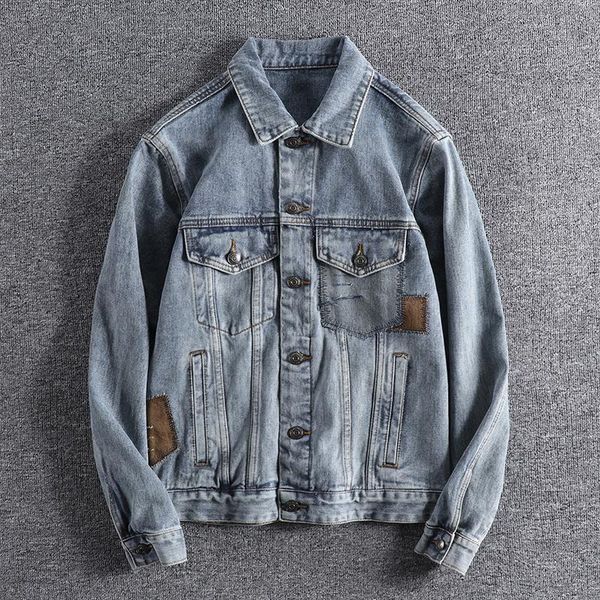 

autumn style patching technology youth coat american casual denim jacket for men outerwear wholesale 0558 men's jackets, Black;brown