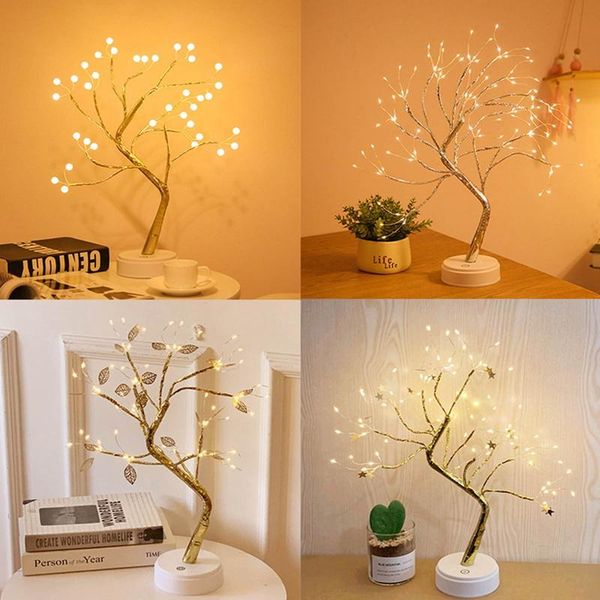 

usb table lamp copper wire christmas fire tree night light home deskdecoration other decor