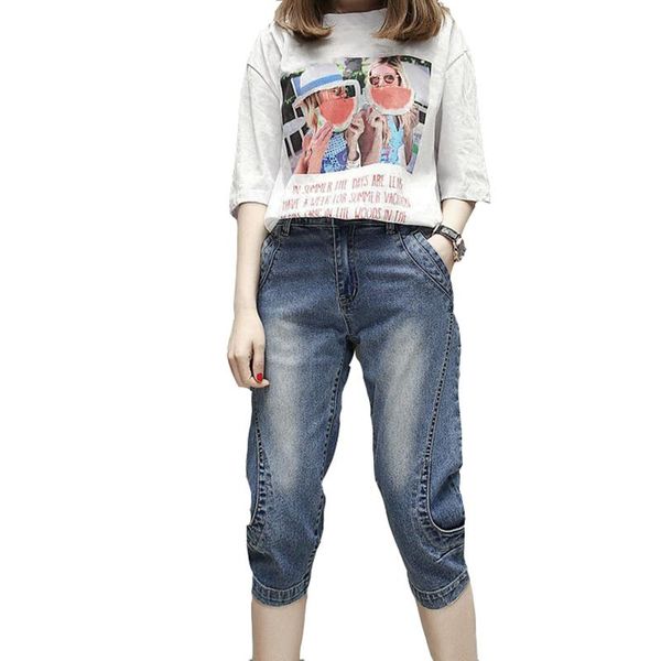

women's jeans summer harlan cropped trousers thin loose casual pants lady oversize high waist female, Blue