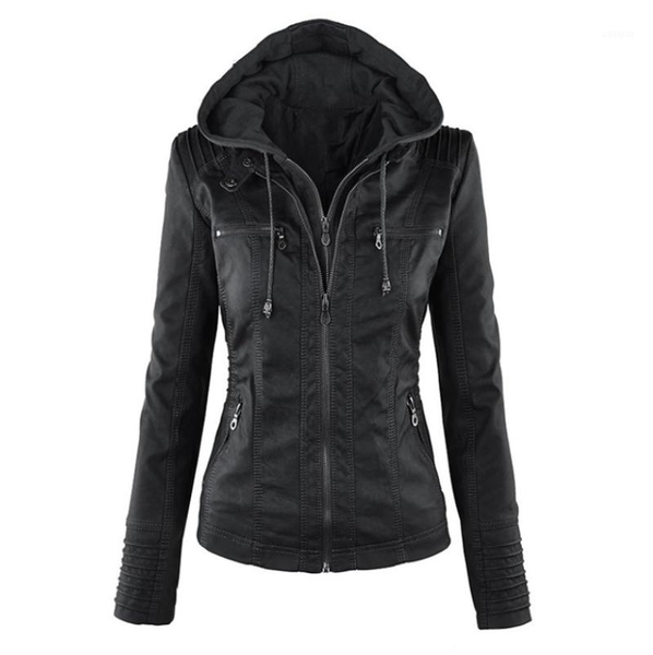 

women's leather & faux 2021 women autumn winter soft jackets coats lady black pu zipper epaule motorcycle streetwear