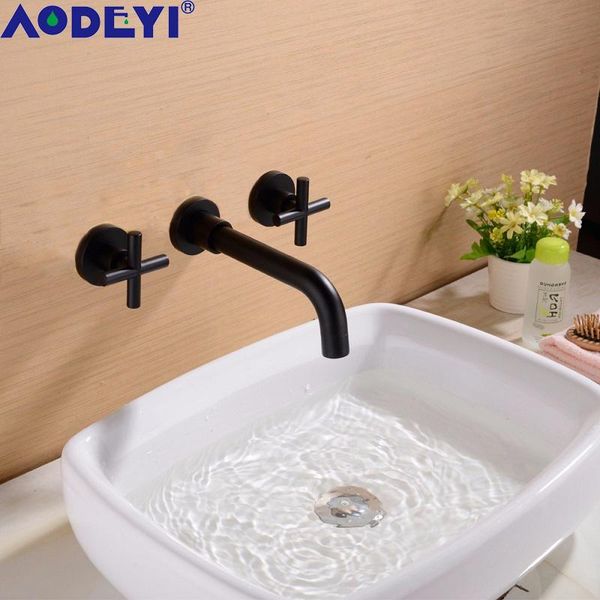 

bathroom sink faucets 2-handle wall mounted vanity faucet with 360Â° swivel spout rough-in valve included, brass brushed gold matte black