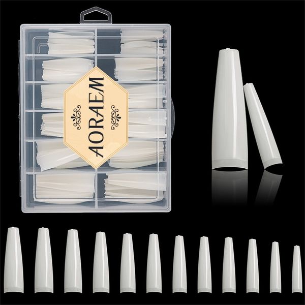 

aoraem 120pcs/box false nails long ballerina fake nail tips half cover natural fingernail tip transparent art design 211007, Red;gold