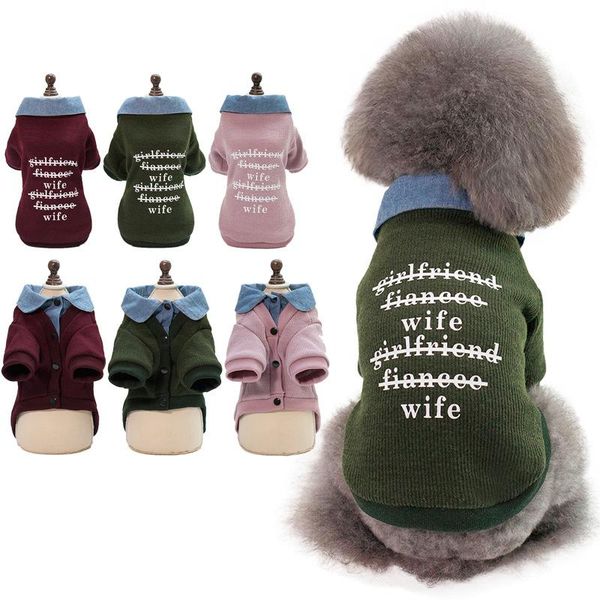 

dog apparel korean fake two-pieces style cute pet clothes two legs coats with letter pattern jackets for small dogs clothing sweater