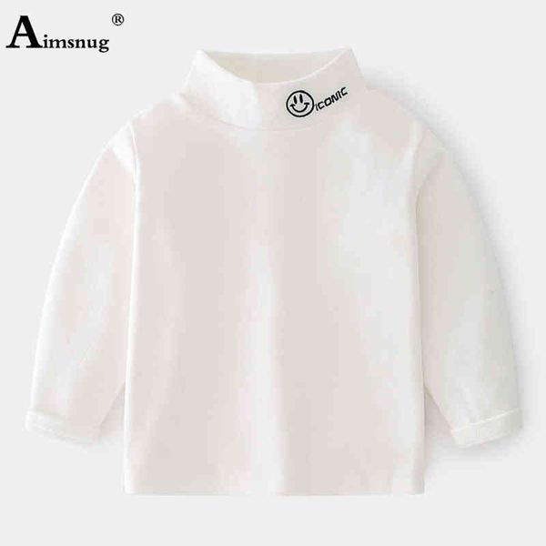 

aimsnug fashion t-shirt kids mock neck long sleeve tees shirt children boys girls casual shirt 2021 autumn leisure g1209, Blue