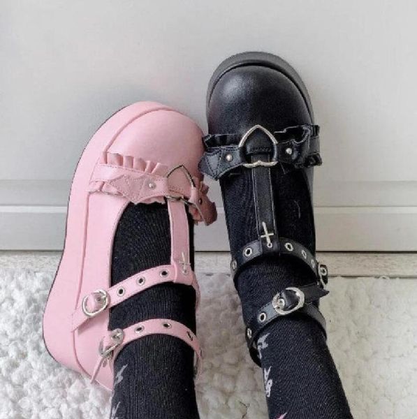 

dress shoes 2021 high platform small leather spring autumn mary janes pumps wedges sweet gothic punk cosplay, Black