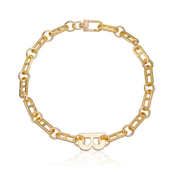 

chokers 2021 european and american hip hop style necklace big letter b chain for women luxury metal short collares para mujer, Golden;silver