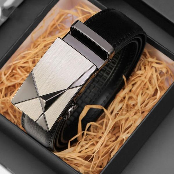 

belts design for men genuine alloy metal leather automatic buckle belt business 150 140cm cowhide jeans waist, Black;brown