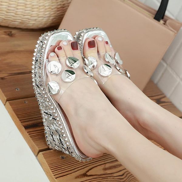 

dress shoes summer fashion rhinestone wedges heel sandals open toe, Black