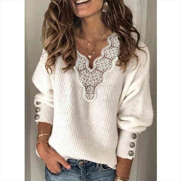 

women lace patchwork sweaters autumn buttons knit pullovers elegant winter v neck knitted sweater jumpers, White;black