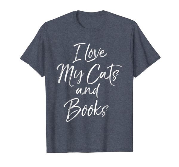 

i love my cats and books shirt funny cute feline kitty tee, White;black