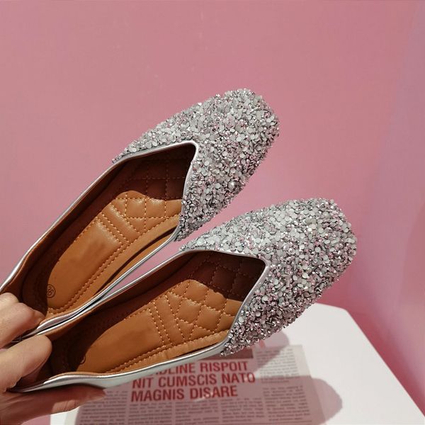 

Square Toe Flats Shoes Women Slip On Sequined Ballet Flats 2021 Spring New Female Casual Shoes Flat for Summer, Black