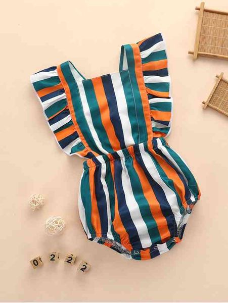 

baby girl striped ruffle trim pinafore bodysuit she, Blue