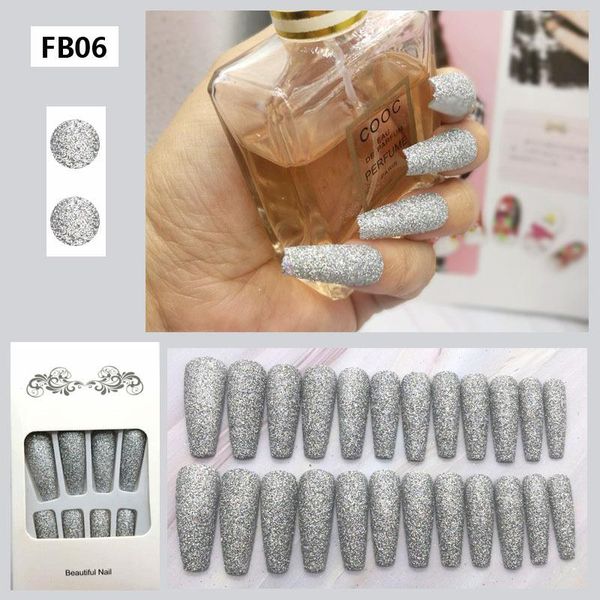 

false nails 24pcs full coverage nail detachable long ballet armor aurora matte piece glitter pink silver manicure decoration tool, Red;gold