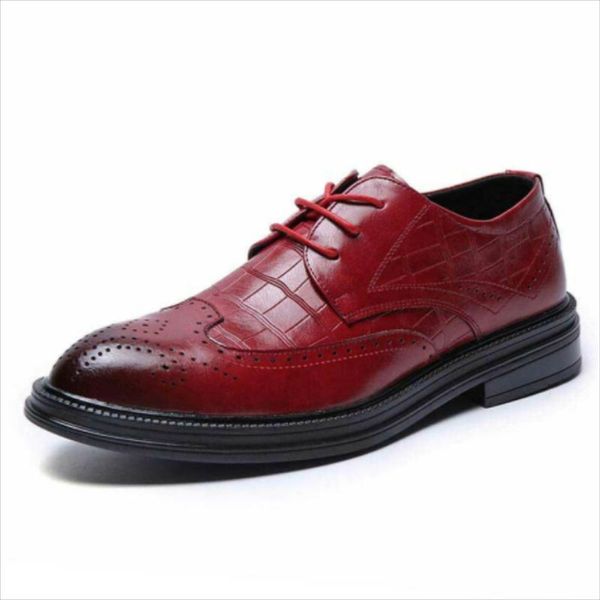 

men's handmade pu red classic plaid hollow lace dress brogue shoes retro fashion all-match business casual 5ke014, Black